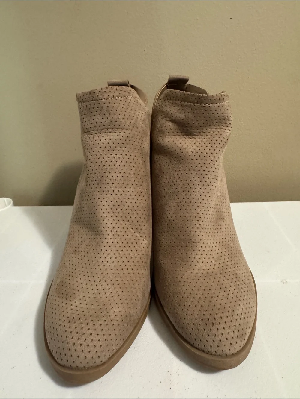 Universal Thread Perforated Microsuede Avalyn Taupe Ankle Booties